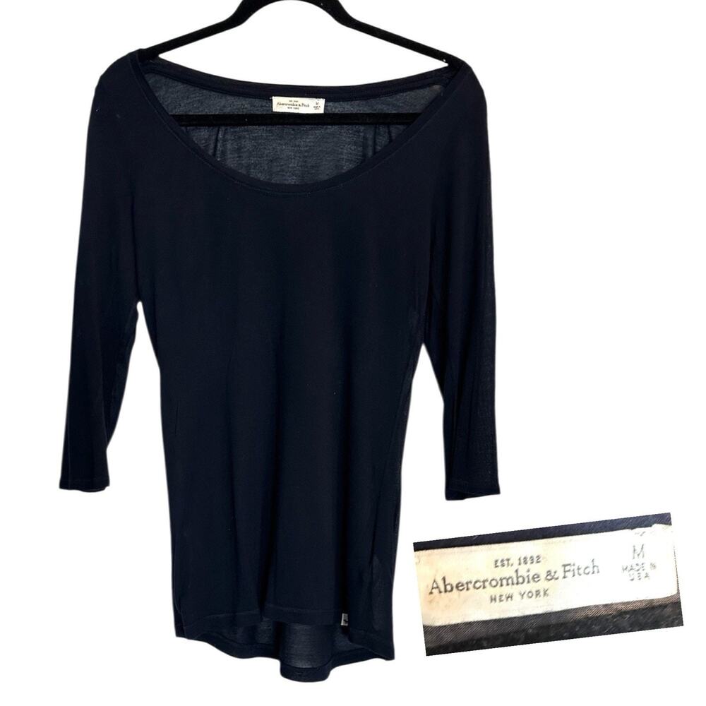 Vintage Y2K Abercrombie & Fitch Sheer Navy Blouse 3/4 Sleeve Women’s M - Picture 2 of 3